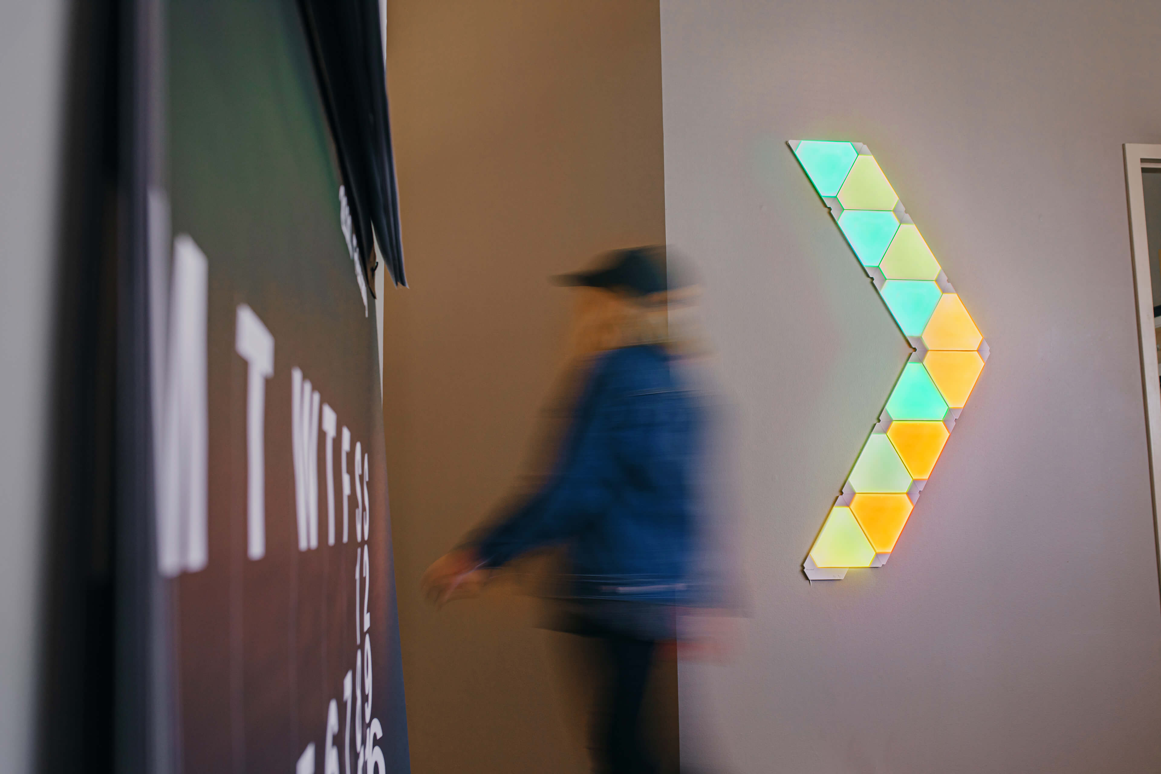 Woman walking in an office setting